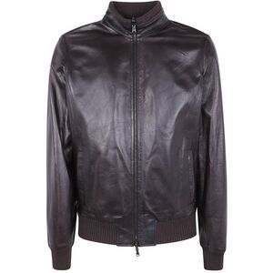 BARBA NAPOLI Men's Leather Bomber Jacket with Ribbed Accents Men BROWN Outerwear